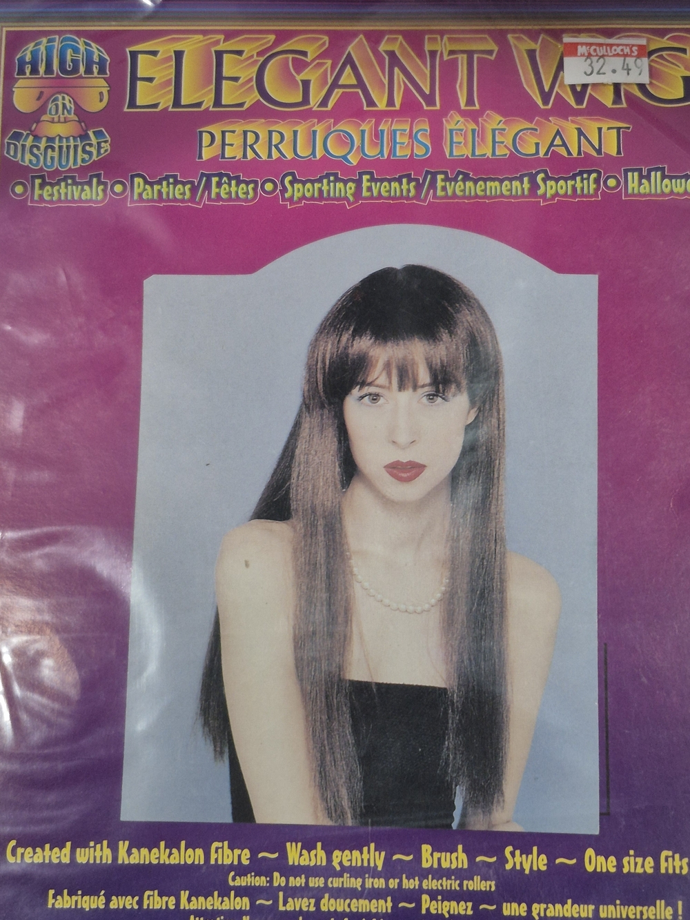 Elegant Long Costume Straight Brown Wig with Bangs